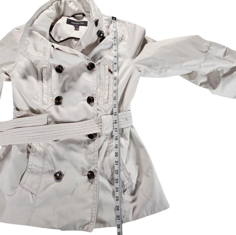 Jones New York Cream Double-Breasted Trench Coat with Belt Size Small - Picture 5 of 6